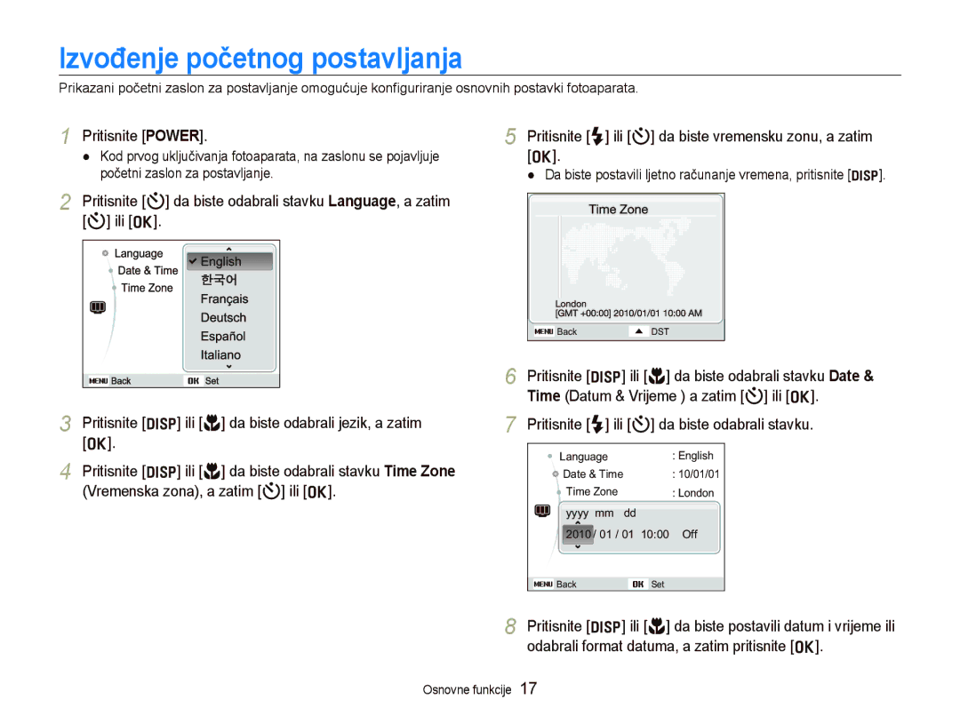 Samsung EC-PL150ZBPUE3, EC-PL150ZBPRE3, EC-PL150ZBPPE3, EC-PL150ZBPLE3 manual Izvođenje početnog postavljanja 