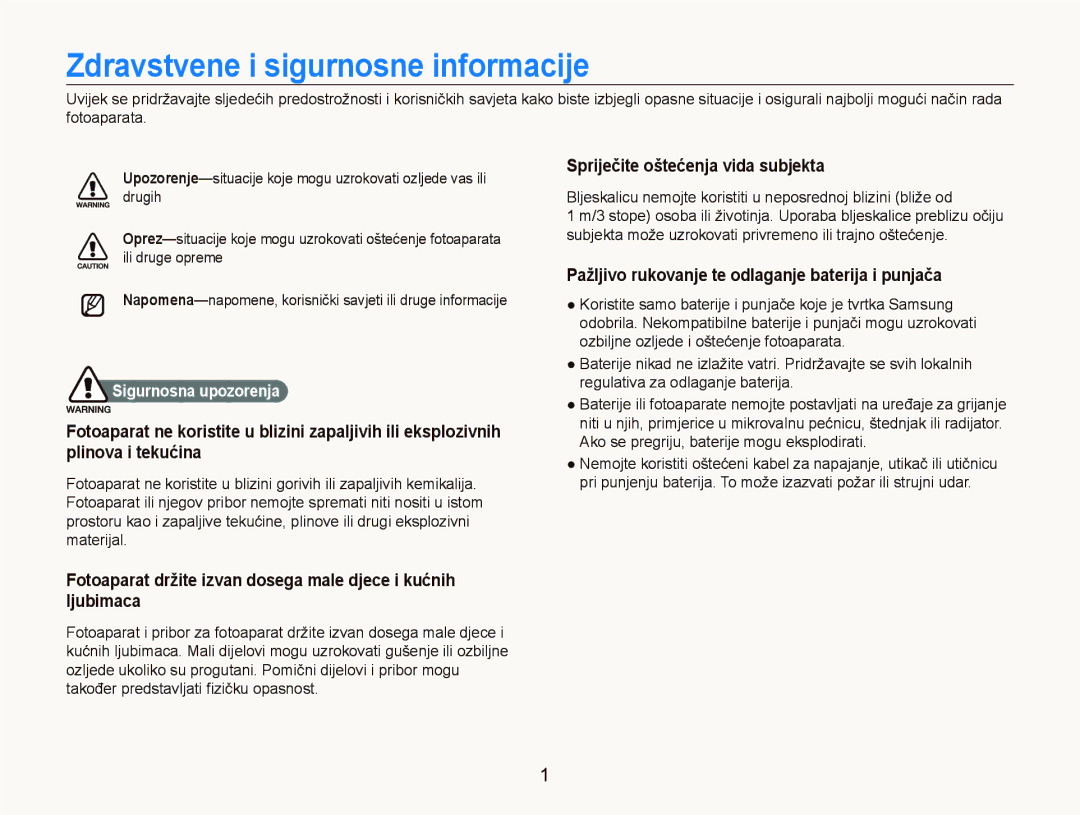 Samsung EC-PL150ZBPUE3 Zdravstvene i sigurnosne informacije, Spriječite oštećenja vida subjekta, Sigurnosna upozorenja 