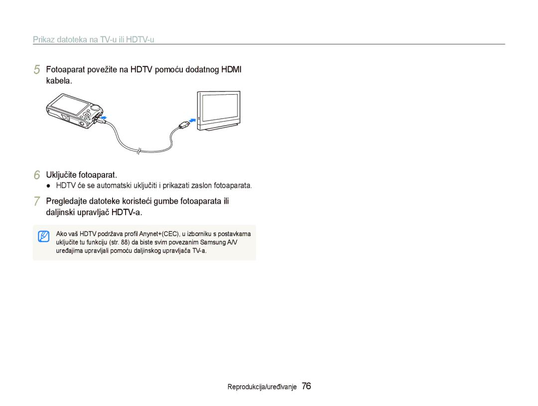 Samsung EC-PL150ZBPPE3, EC-PL150ZBPRE3, EC-PL150ZBPUE3, EC-PL150ZBPLE3 manual Prikaz datoteka na TV-u ili HDTV-u 