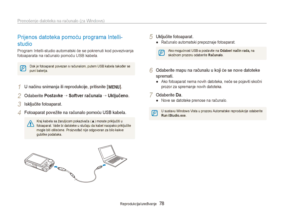 Samsung EC-PL150ZBPLE3 manual Prijenos datoteka pomoću programa Intelli- studio, Prenošenje datoteka na računalo za Windows 