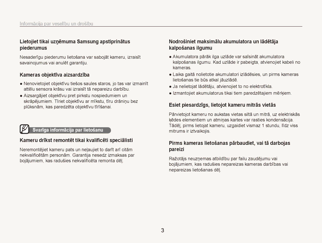 Samsung EC-PL150ZBPRRU Informācija﻿ par veselību un drošību, Lietojiet tikai uzņēmuma Samsung apstiprinātus piederumus 