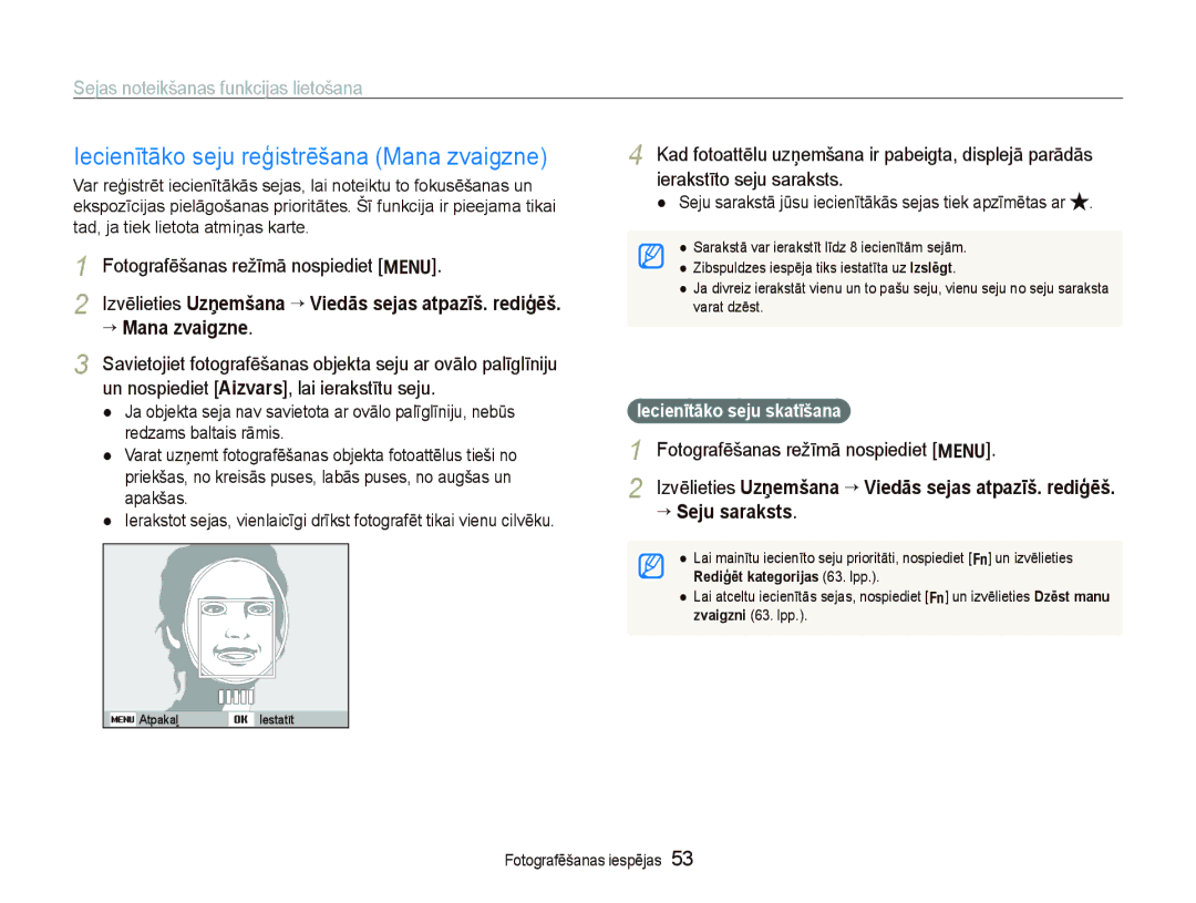 Samsung EC-PL150ZBPURU manual Iecienītāko seju reģistrēšana Mana zvaigzne, “ Mana zvaigzne, Iecienītāko seju skatīšana 