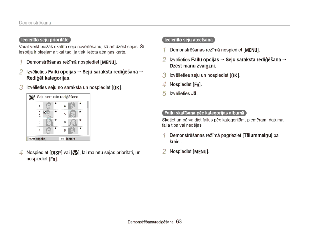 Samsung EC-PL150ZBPRRU manual Demonstrēšanas režīmā nospiediet m, Izvēlieties seju no saraksta un nospiediet o 