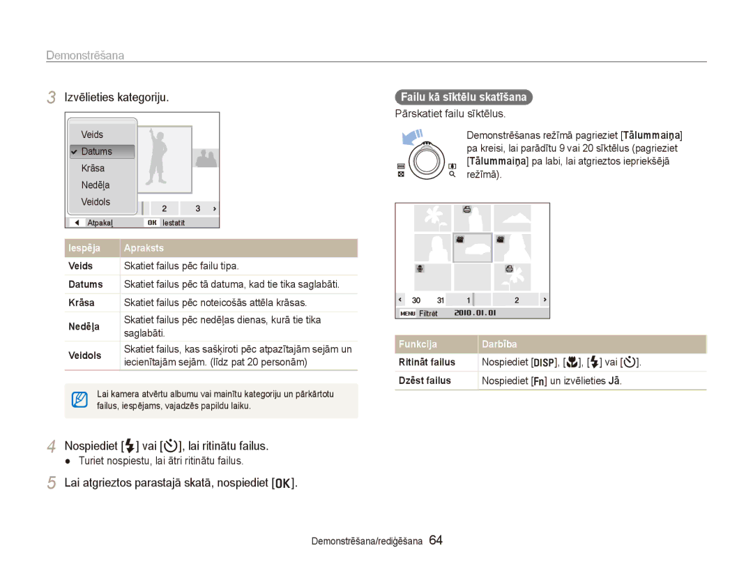 Samsung EC-PL150ZBPSRU, EC-PL150ZBPRRU manual Lai atgrieztos parastajā skatā, nospiediet o, Pārskatiet failu sīktēlus 