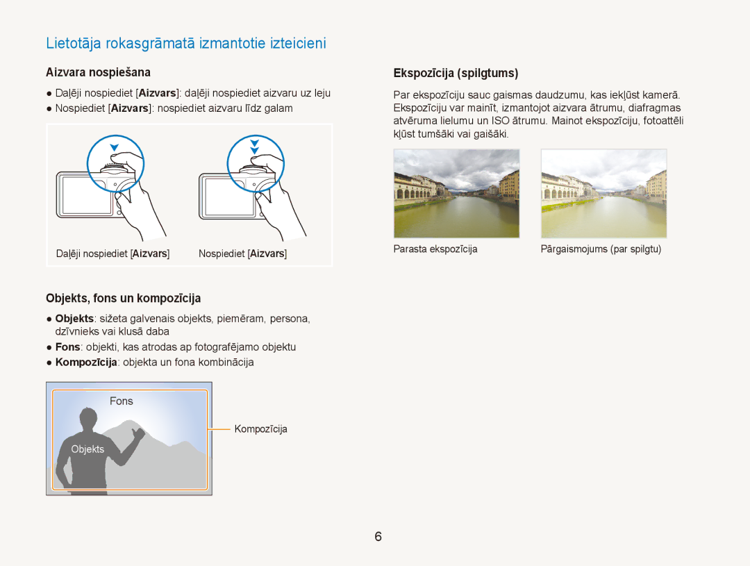 Samsung EC-PL150ZBPLRU Lietotāja rokasgrāmatā izmantotie izteicieni, Aizvara nospiešana, Objekts, fons un kompozīcija 