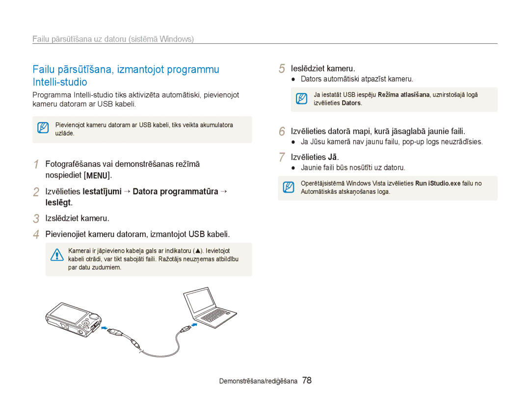 Samsung EC-PL150ZBPLRU Failu pārsūtīšana, izmantojot programmu Intelli-studio, Failu pārsūtīšana uz datoru sistēmā Windows 