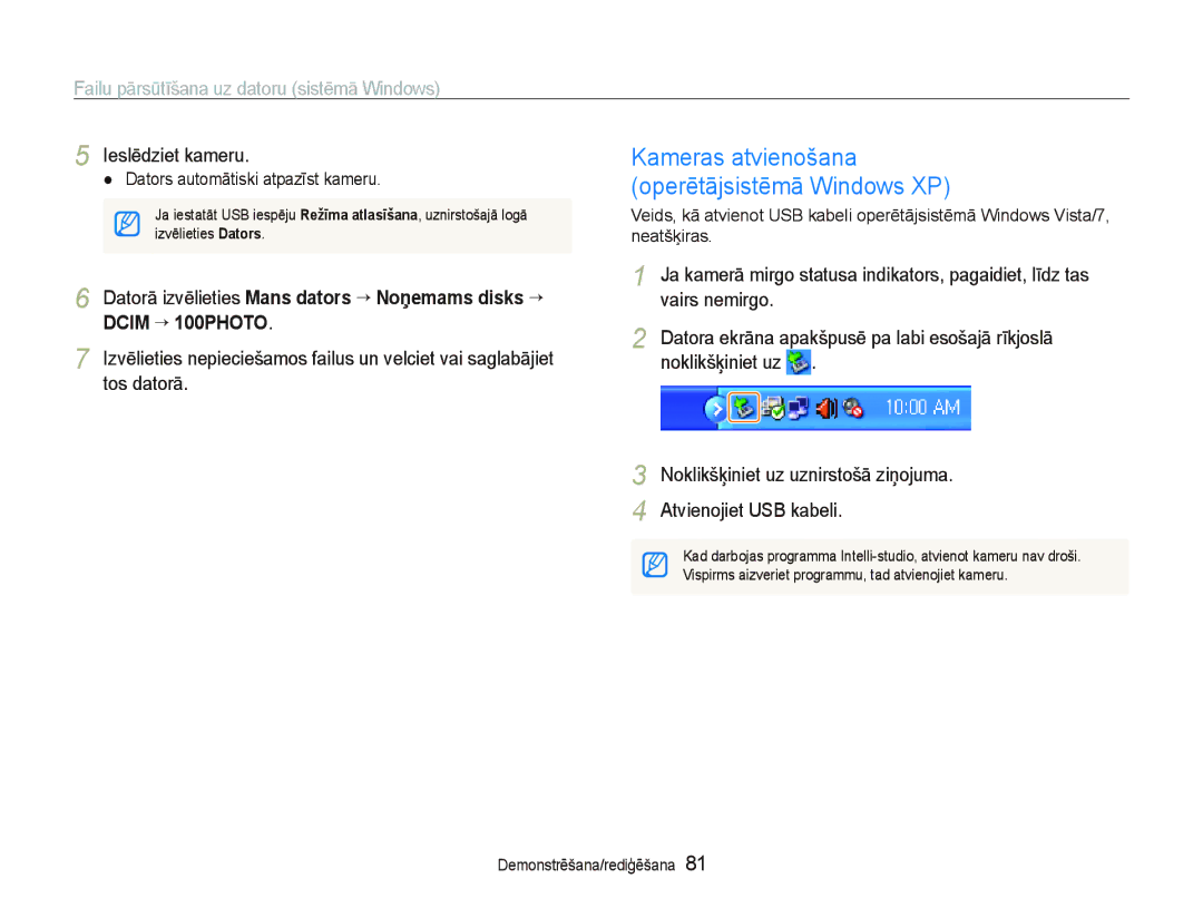 Samsung EC-PL150ZBPURU, EC-PL150ZBPRRU, EC-PL150ZBPSRU, EC-PL150ZBPLRU manual Kameras atvienošana Operētājsistēmā Windows XP 