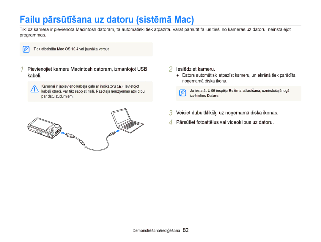 Samsung EC-PL150ZBPLRU, EC-PL150ZBPRRU, EC-PL150ZBPSRU, EC-PL150ZBPURU manual Failu pārsūtīšana uz datoru sistēmā Mac 