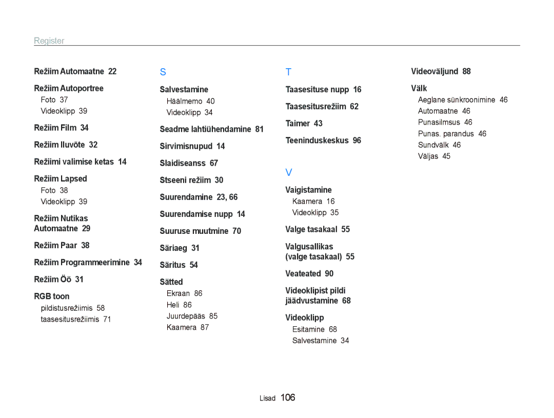 Samsung EC-PL150ZBPLRU, EC-PL150ZBPRRU manual Häälmemo Videoklipp, Ekraan Heli Juurdepääs Kaamera, Kaamera Videoklipp 