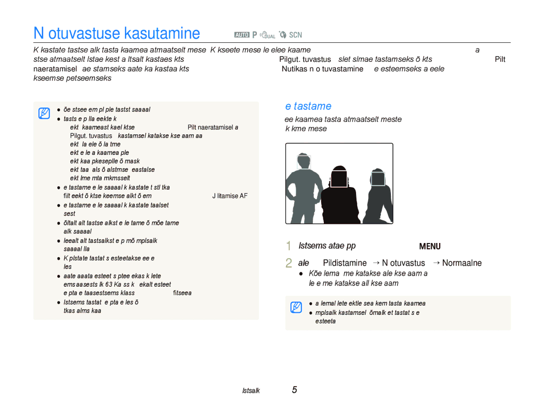 Samsung EC-PL150ZBPLRU, EC-PL150ZBPRRU, EC-PL150ZBPSRU, EC-PL150ZBPURU Näotuvastuse kasutamine a p d b s, Nägude tuvastamine 