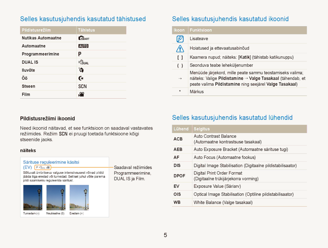 Samsung EC-PL150ZBPURU manual Selles kasutusjuhendis kasutatud tähistused, Selles kasutusjuhendis kasutatud ikoonid 