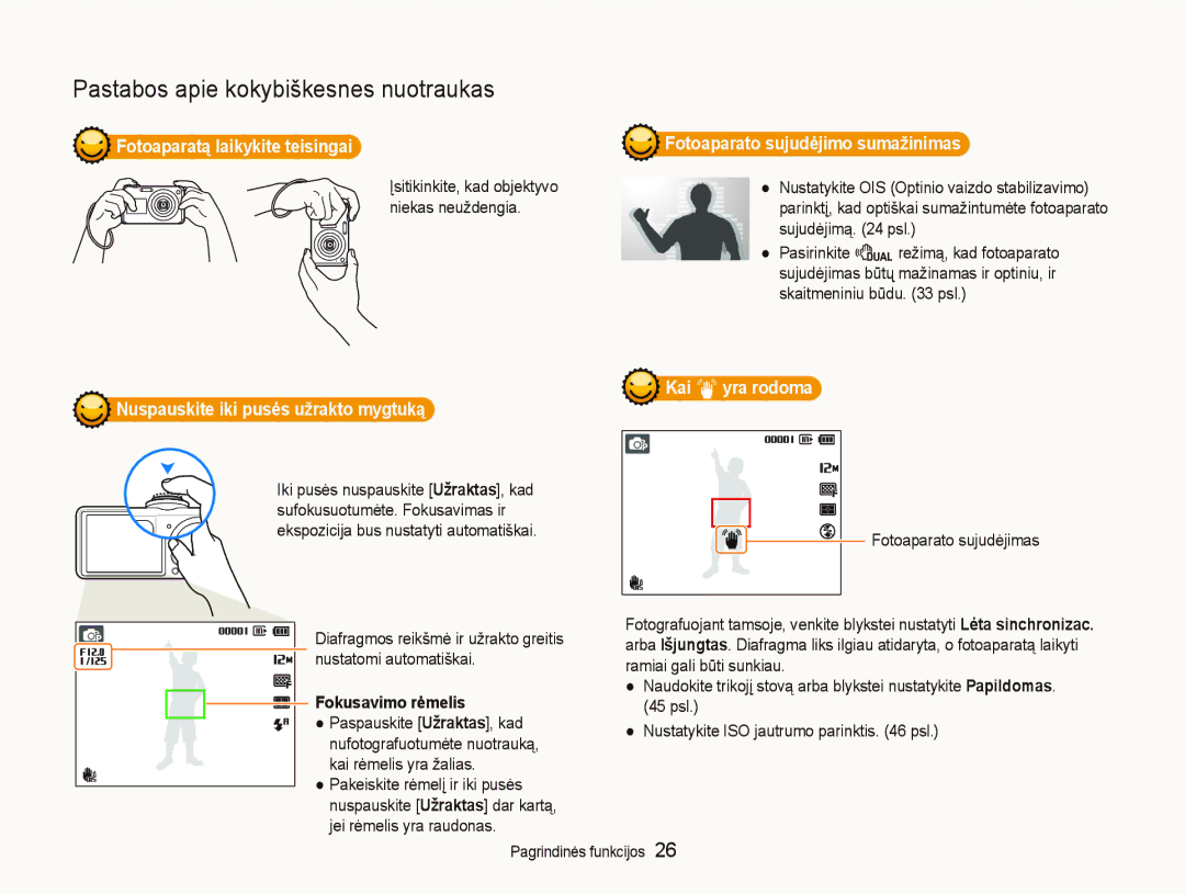 Samsung EC-PL150ZBPLRU, EC-PL150ZBPRRU manual Kai H yra rodoma Nuspauskite iki pusės užrakto mygtuką, Fokusavimo rėmelis 