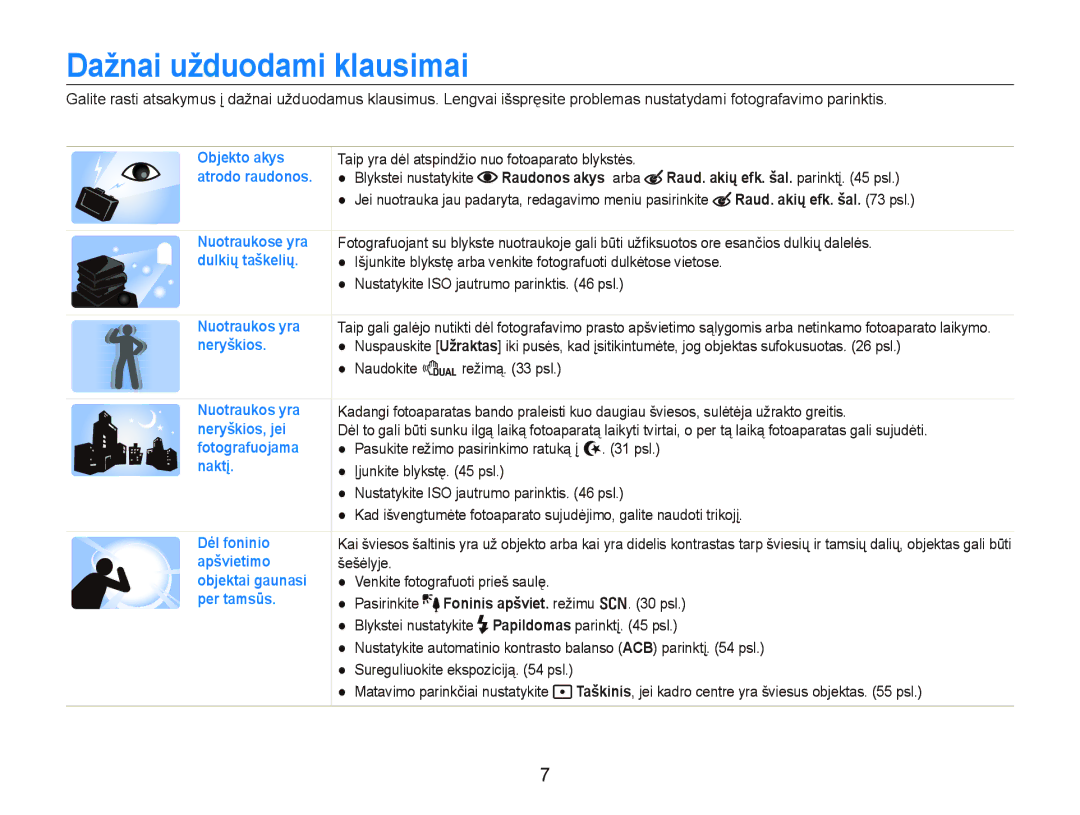 Samsung EC-PL150ZBPRRU, EC-PL150ZBPSRU Dažnai užduodami klausimai, Raudonos akys arba Raud. akių efk. šal. parinktį psl 