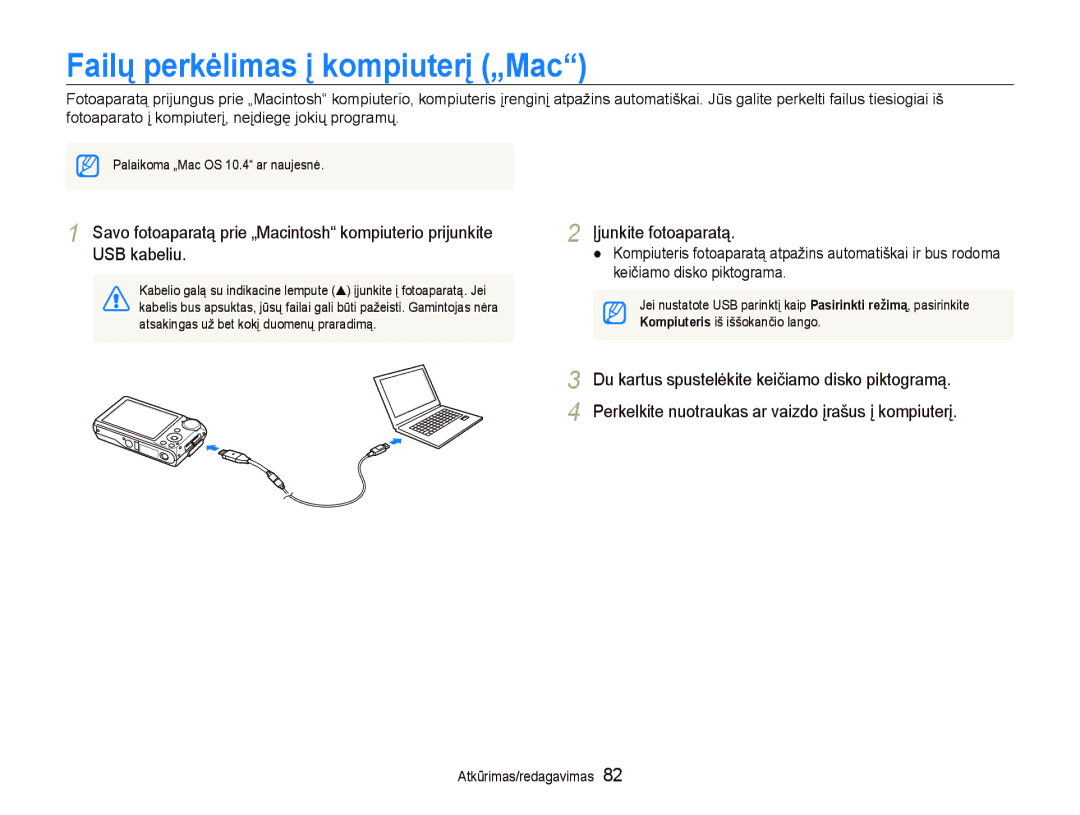 Samsung EC-PL150ZBPLRU, EC-PL150ZBPRRU, EC-PL150ZBPSRU, EC-PL150ZBPURU manual Failų perkėlimas į kompiuterį „Mac 