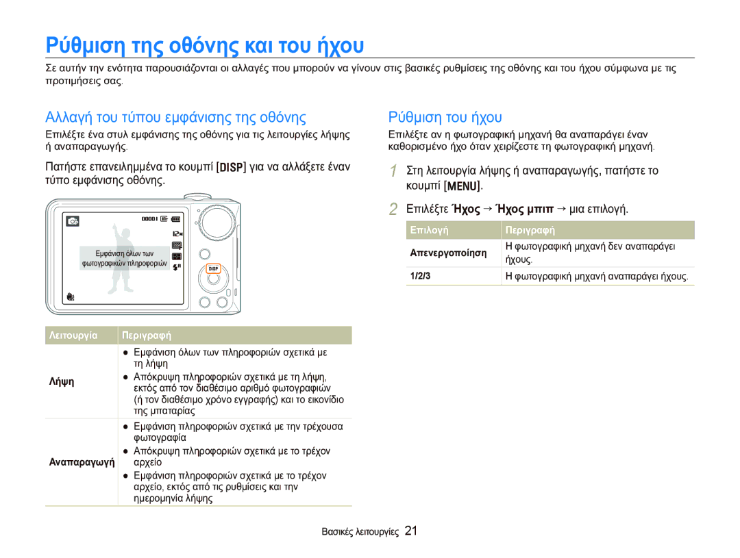 Samsung EC-PL150ZBPRE3 manual ȆȪșȝȚıȘ ĲȘȢ ȠșȩȞȘȢ țĮȚ ĲȠȣ ȒȤȠȣ, ǸȜȜĮȖȒ ĲȠȣ ĲȪʌȠȣ İȝĳȐȞȚıȘȢ ĲȘȢ ȠșȩȞȘȢ ȆȪșȝȚıȘ ĲȠȣ ȒȤȠȣ 