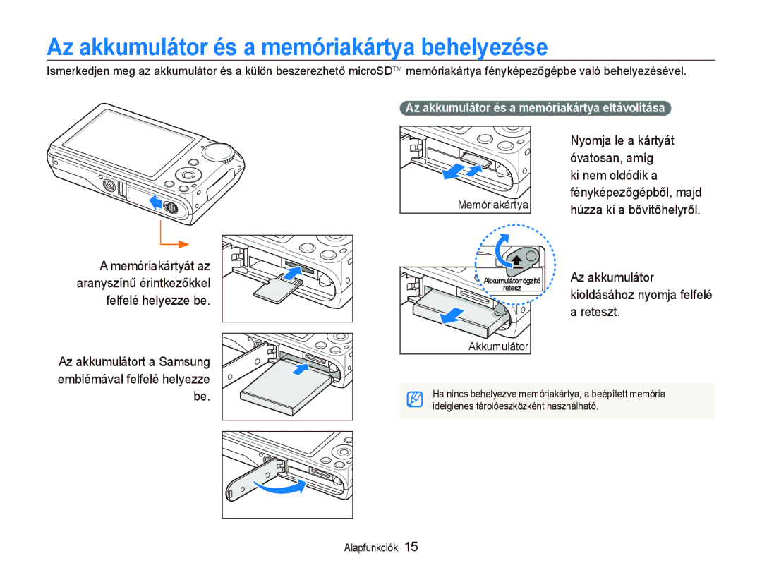 Samsung EC-PL150ZBPVE2, EC-PL150ZBPUIT, EC-PL150ZBPRIT manual Az akkumulátor és a memóriakártya behelyezése, Reteszt 