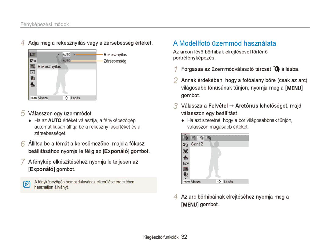 Samsung EC-PL150ZBPUE3, EC-PL150ZBPUIT Modellfotó üzemmód használata, Adja meg a rekesznyílás vagy a zársebesség értékét 