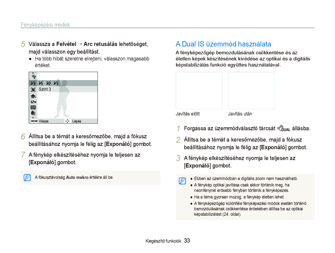 Samsung EC-PL150ZBPLE3 manual Dual is üzemmód használata, Forgassa az üzemmódválasztó tárcsát d állásba, Javítás előtt 