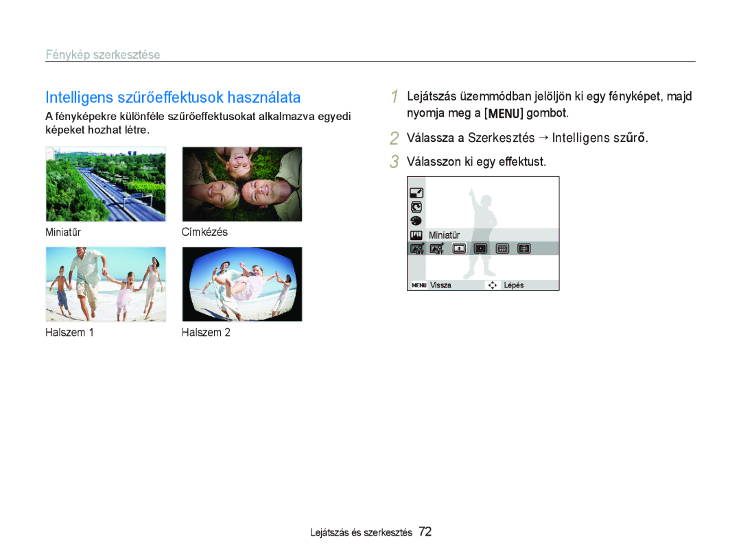 Samsung EC-PL150ZBPUE3, EC-PL150ZBPUIT, EC-PL150ZBPRIT manual Intelligens szűrőeffektusok használata, MiniatűrCímkézés 