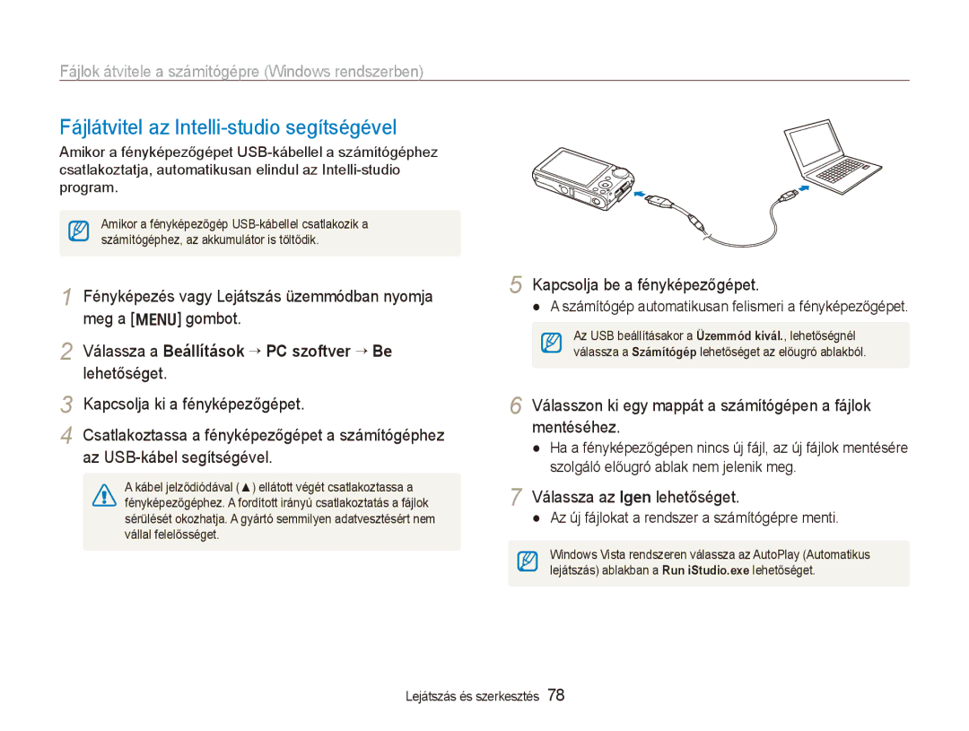 Samsung EC-PL150ZBPVE3 Fájlátvitel az Intelli-studio segítségével, Fájlok átvitele a számítógépre Windows rendszerben 