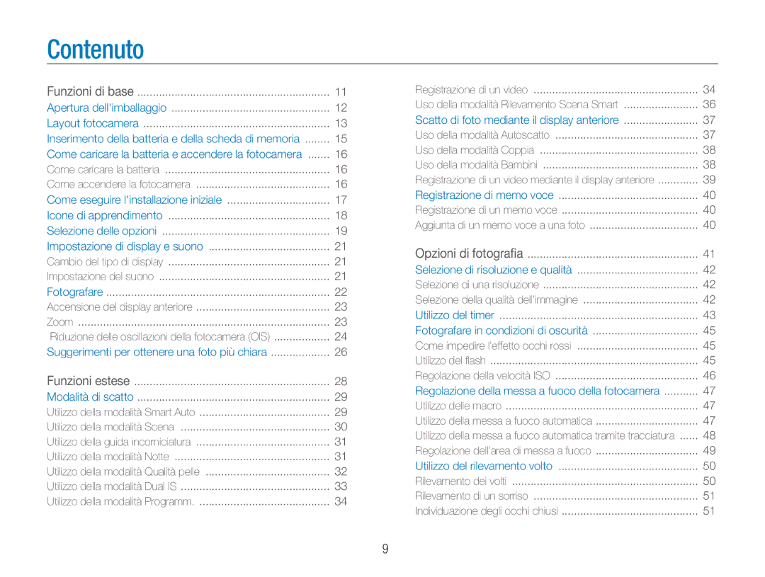 Samsung EC-PL150ZBPVIT, EC-PL150ZBPUIT manual Contenuto, Funzioni di base Apertura dellimballaggio Layout fotocamera 