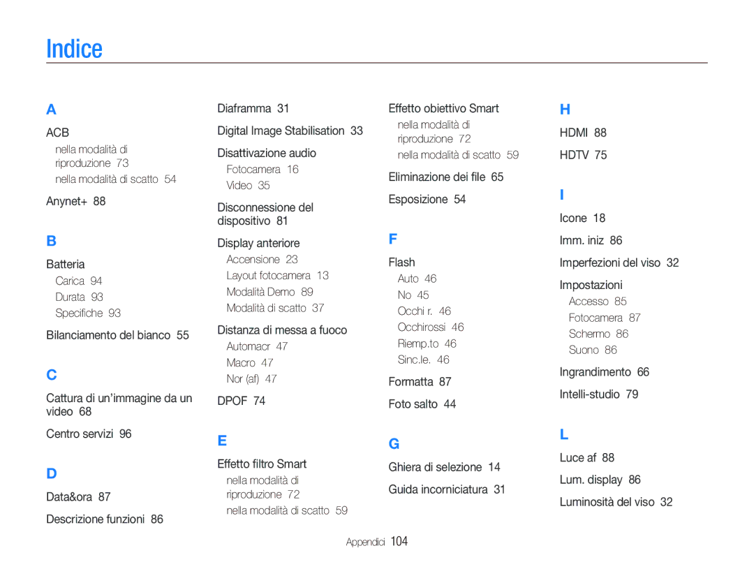 Samsung EC-PL150ZBPVIT, EC-PL150ZBPUIT, EC-PL150ZBPLIT, EC-PL150ZBPSIT, EC-PL150ZBPRIT manual Indice 