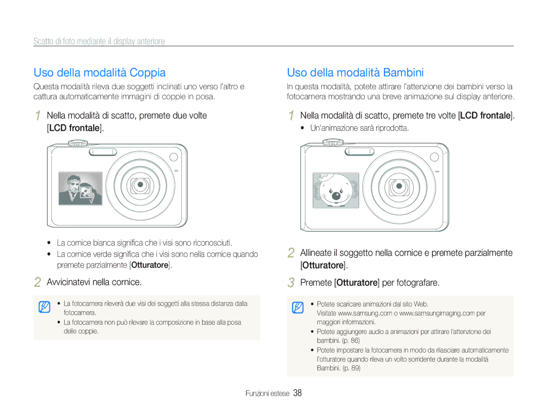 Samsung EC-PL150ZBPRIT Uso della modalità Coppia, Uso della modalità Bambini, Scatto di foto mediante il display anteriore 