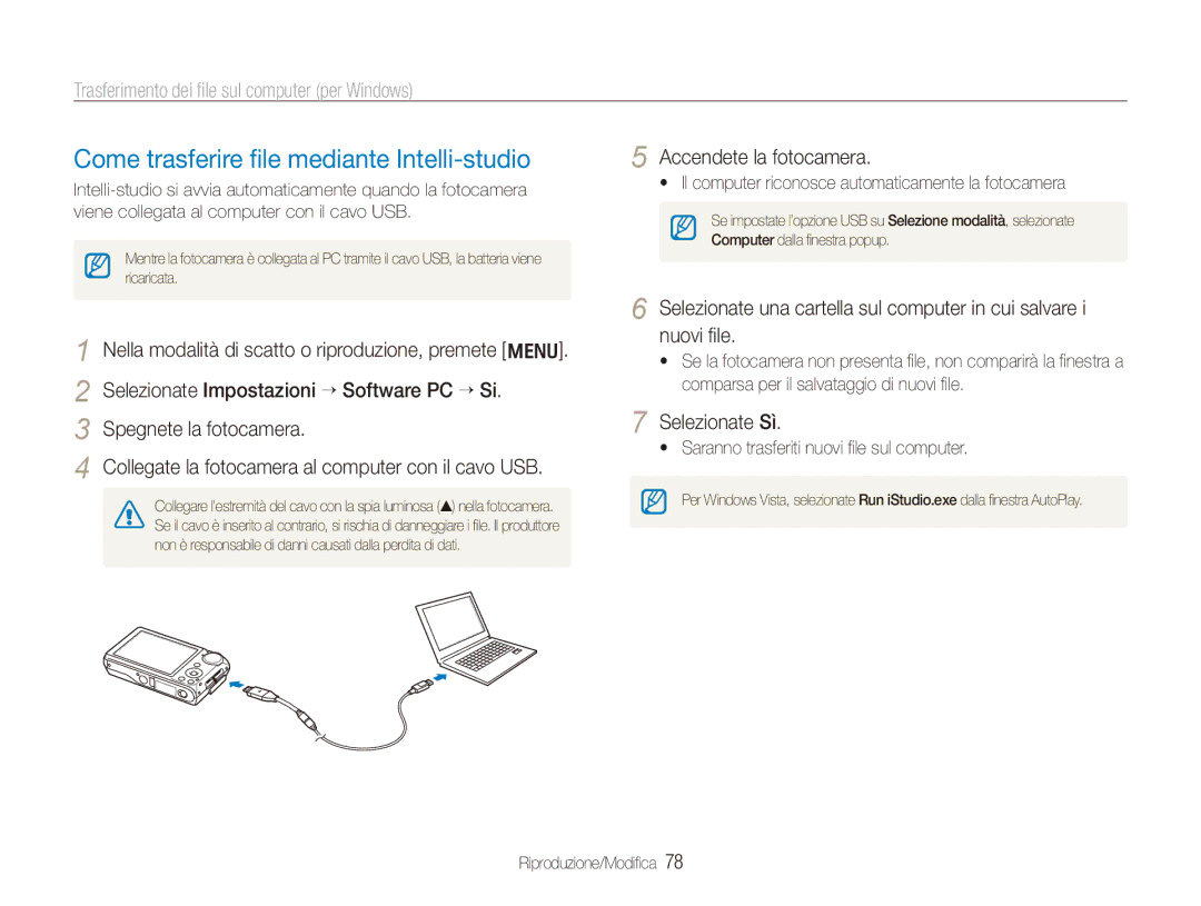 Samsung EC-PL150ZBPRIT manual Come trasferire file mediante Intelli-studio, Trasferimento dei file sul computer per Windows 