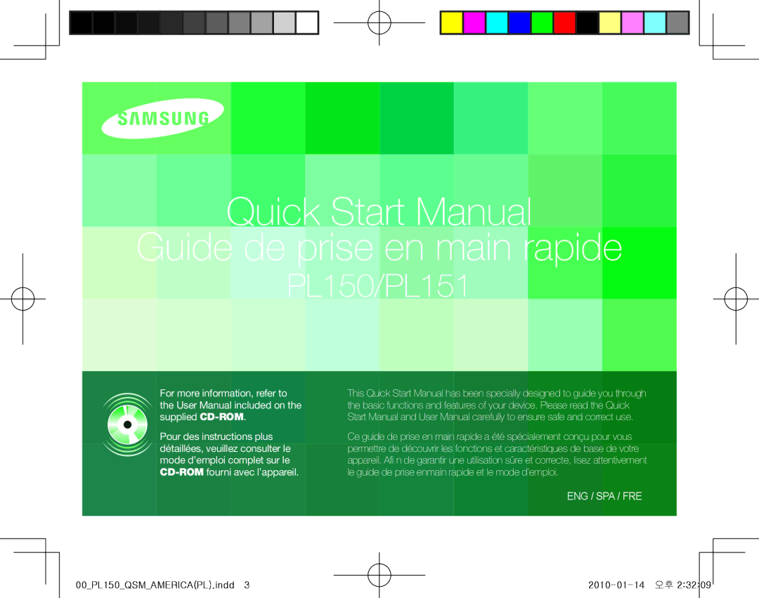 Samsung EC-PL150ZBPRGB, EC-PL151ZBDLE1, EC-PL151ZBDRE1 manual Quick Start Manual Guide de prise en main rapide 