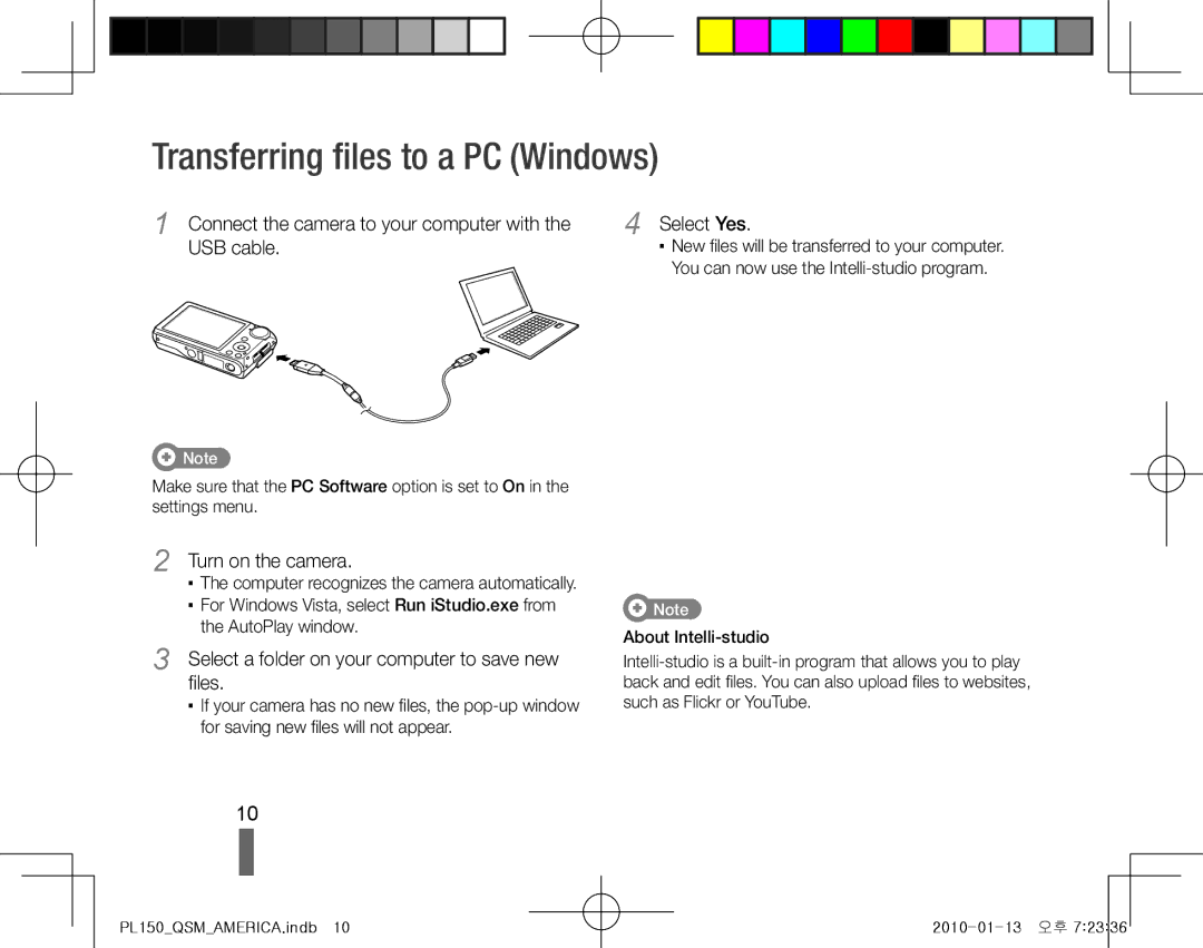 Samsung EC-PL150ZBPLIT manual Transferring files to a PC Windows, Connect the camera to your computer with the USB cable 