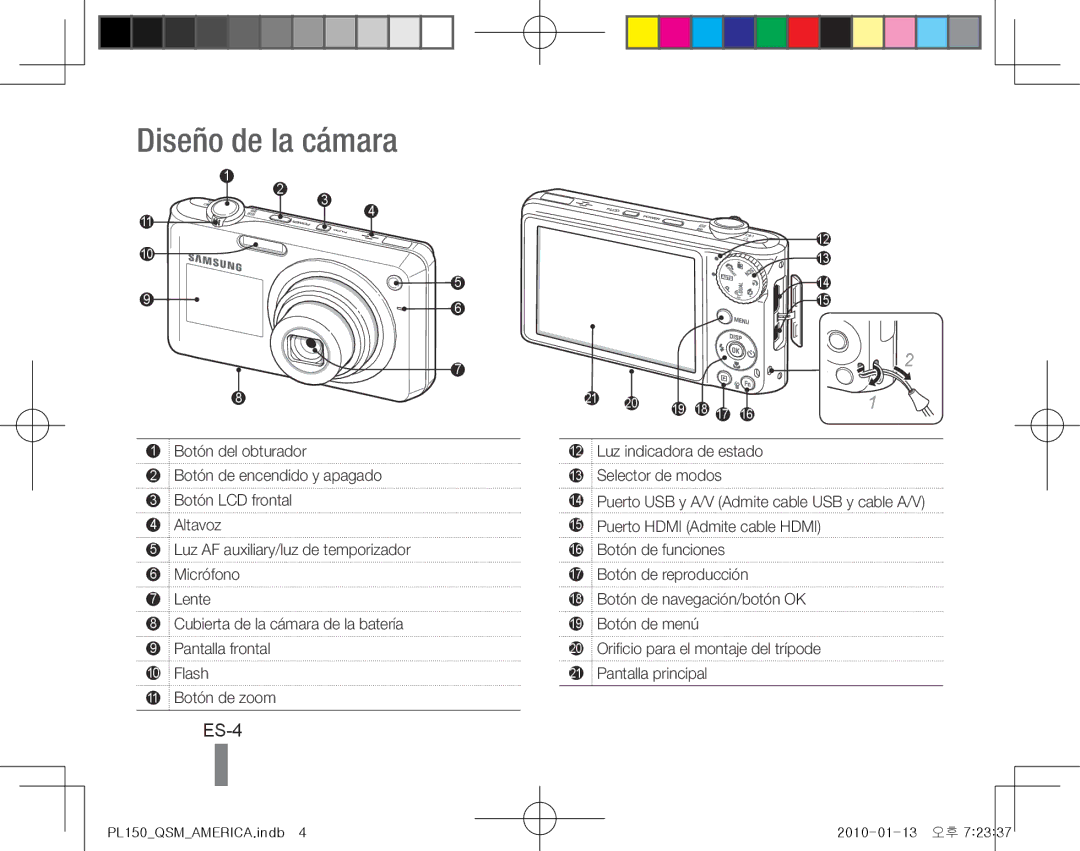 Samsung EC-PL150ZDPRIR, EC-PL151ZBDLE1, EC-PL150ZBPRGB, EC-PL151ZBDRE1, EC-PL150ZBPUE1 manual Diseño de la cámara, ES-4 