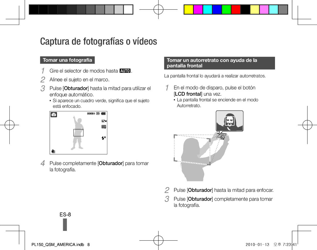 Samsung EC-PL150ZBPUIL, EC-PL151ZBDLE1 ES-8, Tomar una fotografía, Tomar un autorretrato con ayuda de la pantalla frontal 