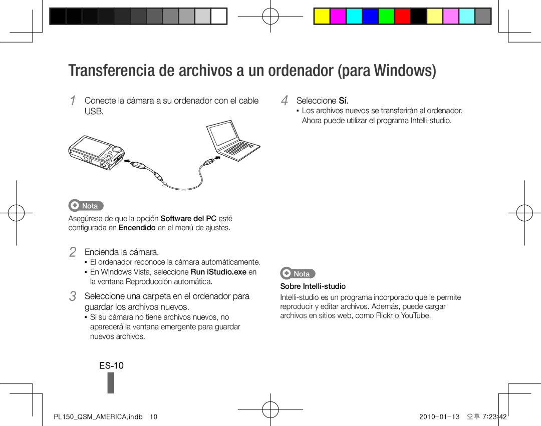 Samsung EC-PL150ZBPUSA Transferencia de archivos a un ordenador para Windows, ES-10, Encienda la cámara, Seleccione Sí 