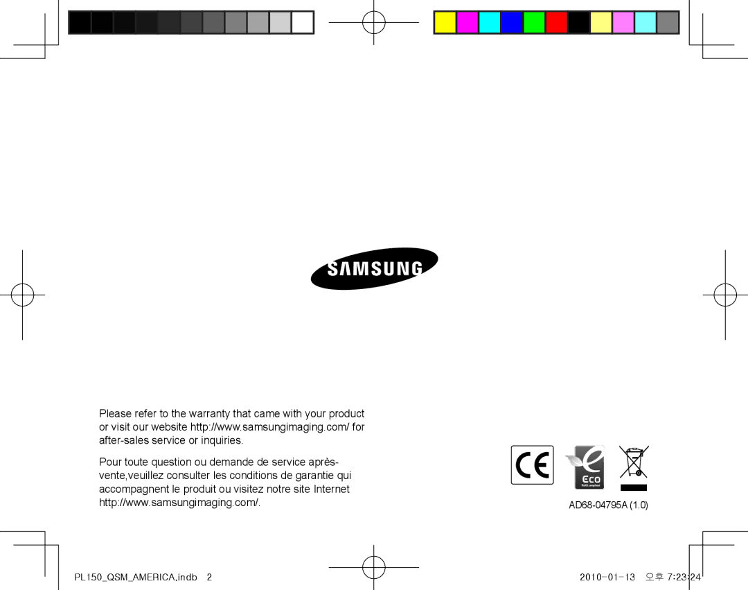 Samsung EC-PL150ZDPVIR, EC-PL151ZBDLE1, EC-PL150ZBPRGB, EC-PL151ZBDRE1, EC-PL150ZBPUE1, EC-PL150ZBPRE1 manual AD68-04795A 