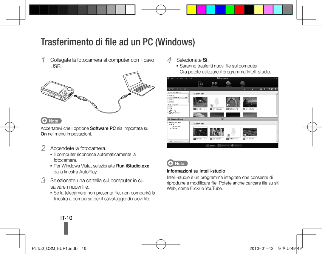 Samsung EC-PL150ZBPVE2 Trasferimento di file ad un PC Windows, IT-10, Collegate la fotocamera al computer con il cavo USB 