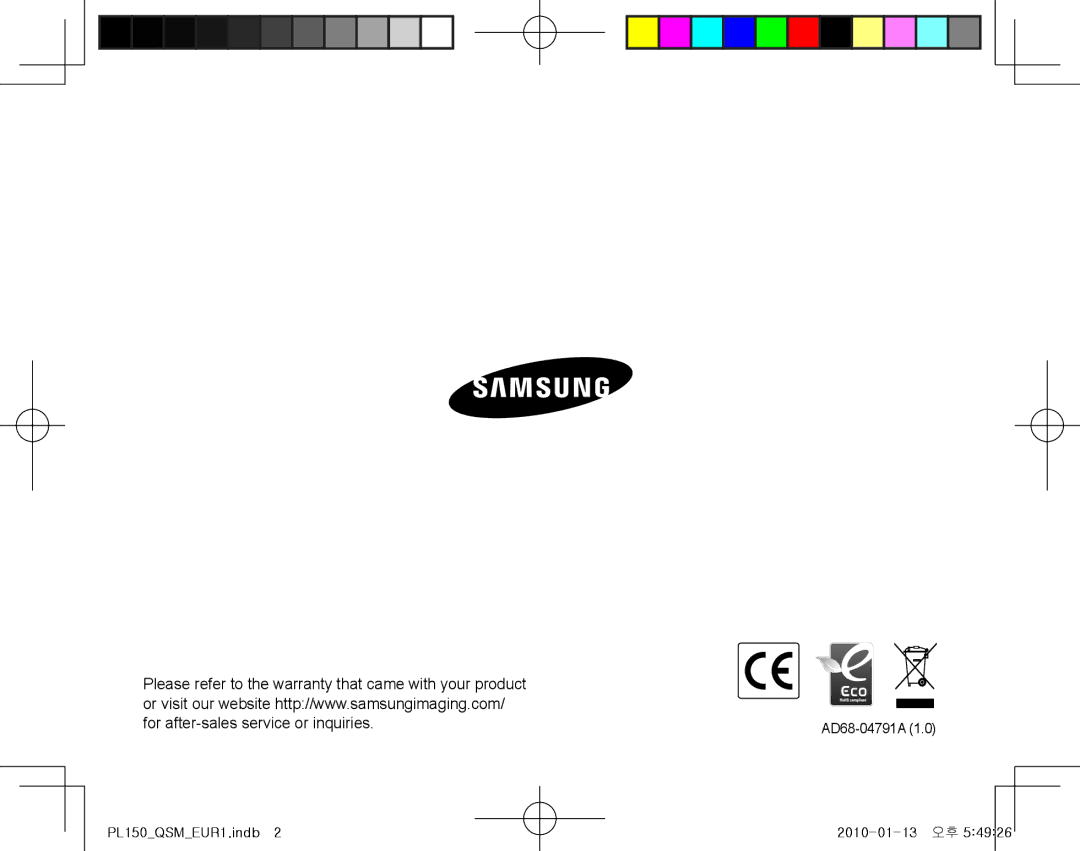 Samsung EC-PL150ZBPSIT, EC-PL151ZBDLE1, EC-PL150ZBPRGB, EC-PL151ZBDRE1 manual PL150QSMEUR1.indb AD68-04791A 2010-01-13 오후 