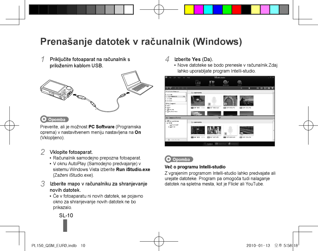 Samsung EC-PL150ZBPVIT, EC-PL151ZBDLE1, EC-PL150ZBPRGB, EC-PL151ZBDRE1 manual Prenašanje datotek v računalnik Windows, SL-10 