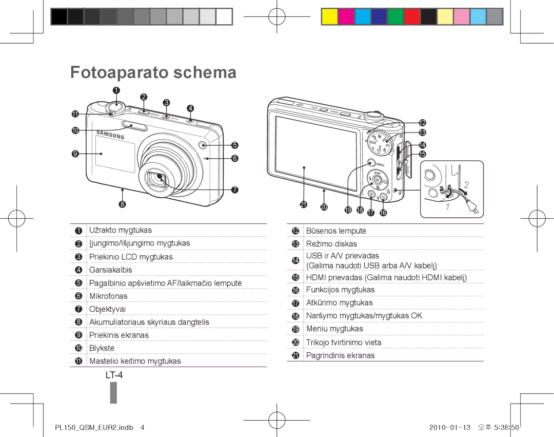 Samsung EC-PL150ZBPUE1, EC-PL151ZBDLE1, EC-PL150ZBPRGB, EC-PL151ZBDRE1, EC-PL150ZBPRE1 manual Fotoaparato schema, LT-4 