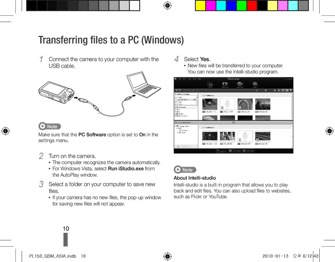 Samsung EC-PL150ZBPLIT manual Transferring files to a PC Windows, Connect the camera to your computer with the USB cable 