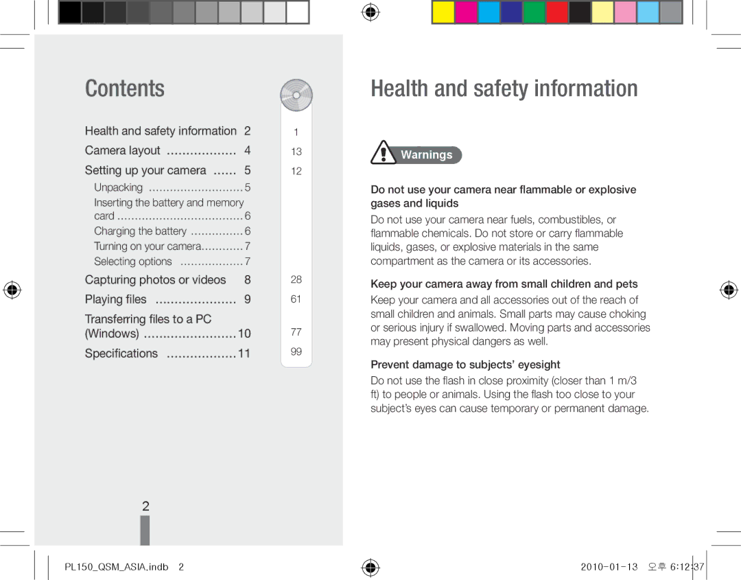 Samsung EC-PL151ZBDRE1, EC-PL151ZBDLE1, EC-PL150ZBPRGB, EC-PL150ZBPUE1 manual Contents, Health and safety information 