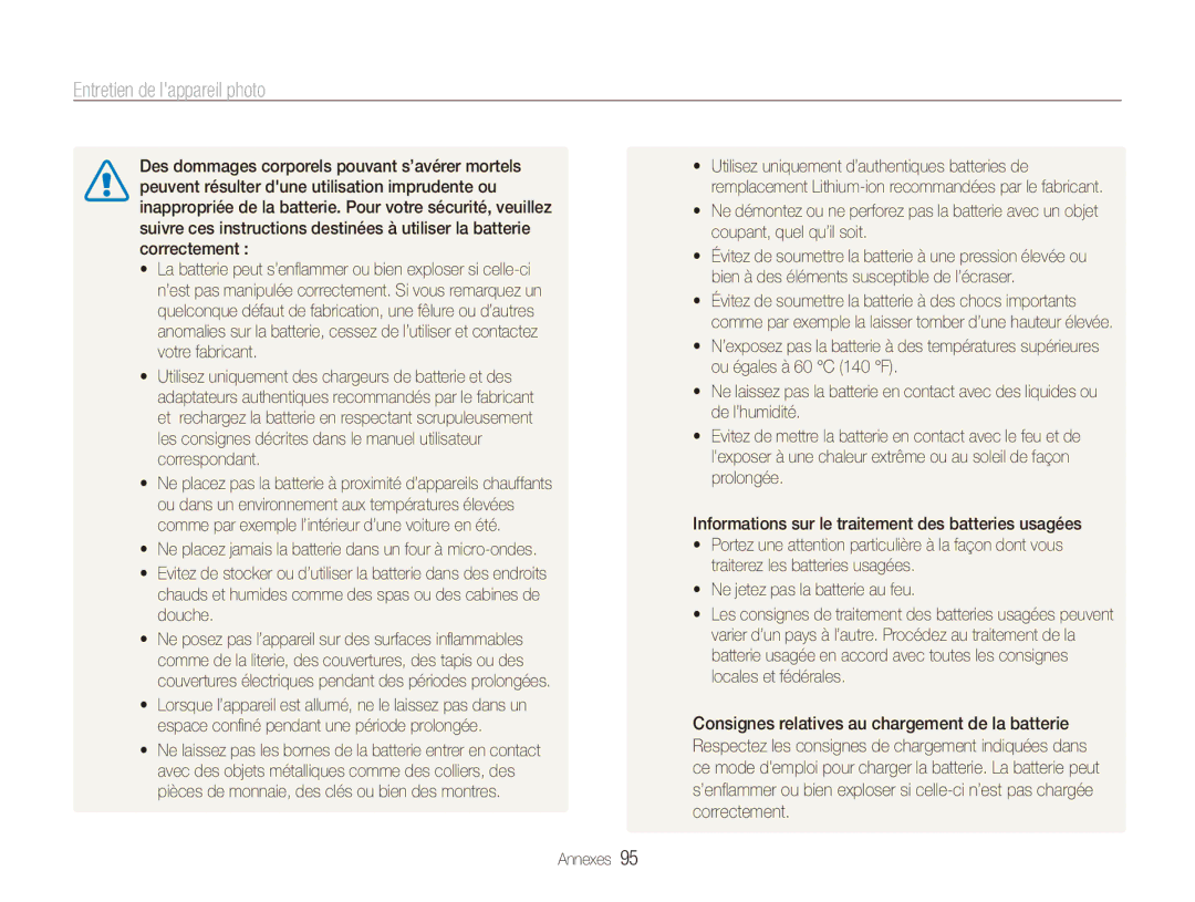 Samsung EC-PL151ZBDLE1, EC-PL150ZBPRGB, EC-PL151ZBDRE1, EC-PL150ZBPUE1, EC-PL150ZBPRE1 manual Entretien de lappareil photo 