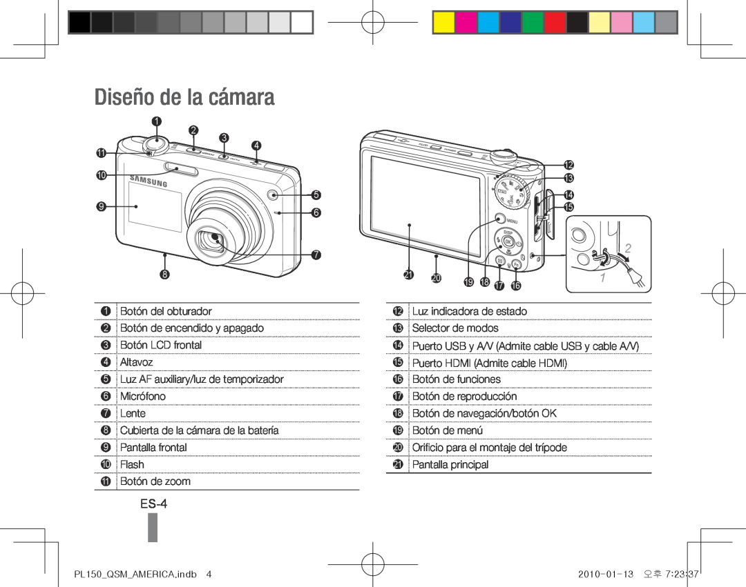 Samsung EC-PL150ZDPRIR, EC-PL151ZBDLE1, EC-PL150ZBPRGB, EC-PL151ZBDRE1, EC-PL150ZBPUE1 manual Diseño de la cámara, ES-4 