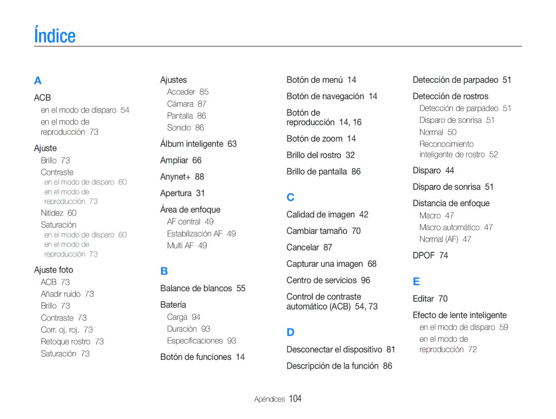 Samsung EC-PL150ZBPUE1, EC-PL151ZBDRE1, EC-PL150ZBPRE1, EC-PL150ZBPLE1 manual Índice 