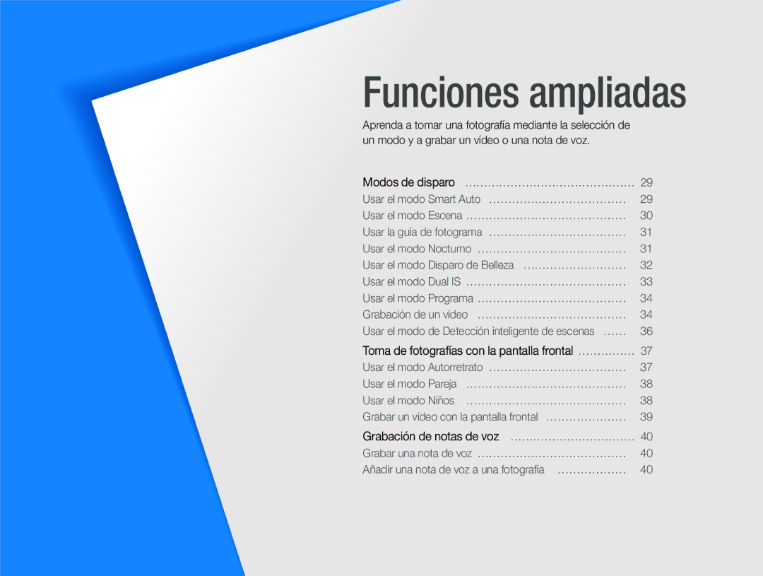 Samsung EC-PL150ZBPUE1, EC-PL151ZBDRE1, EC-PL150ZBPRE1, EC-PL150ZBPLE1 manual Funciones ampliadas 