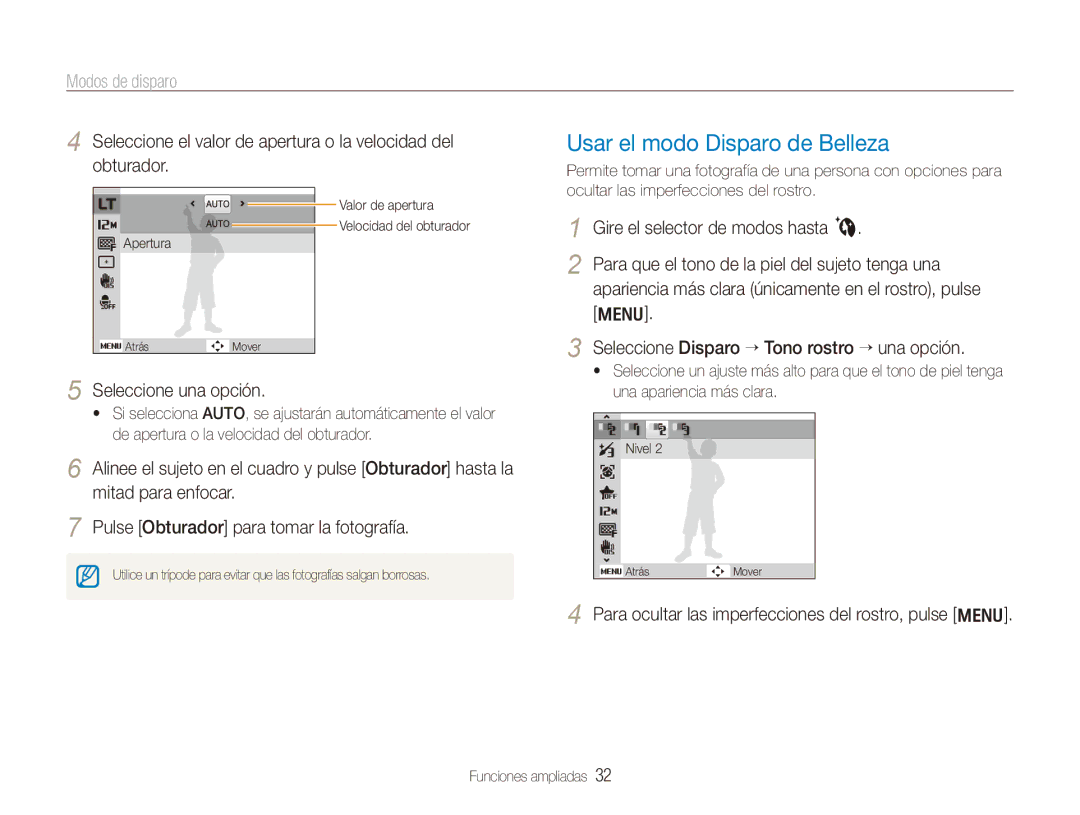 Samsung EC-PL150ZBPUE1, EC-PL151ZBDRE1, EC-PL150ZBPRE1 manual Usar el modo Disparo de Belleza, Seleccione una opción 