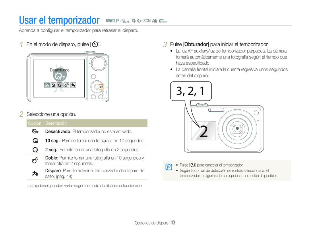 Samsung EC-PL151ZBDRE1, EC-PL150ZBPUE1, EC-PL150ZBPRE1 Usar el temporizador a p d b N s v S, En el modo de disparo, pulse t 