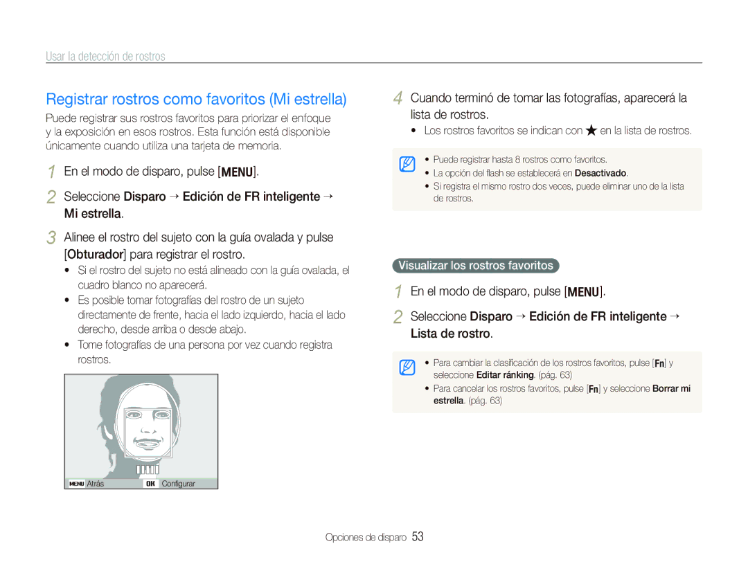 Samsung EC-PL150ZBPRE1, EC-PL151ZBDRE1 manual Registrar rostros como favoritos Mi estrella, Visualizar los rostros favoritos 