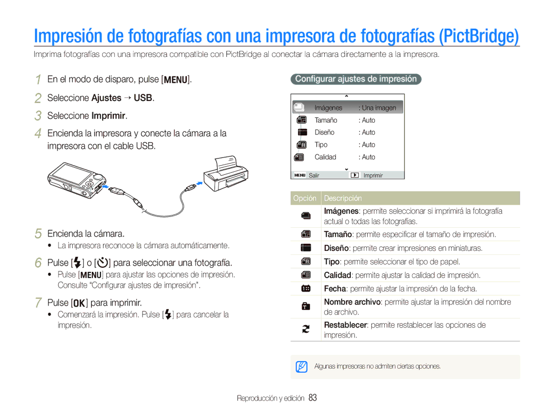 Samsung EC-PL151ZBDRE1, EC-PL150ZBPUE1, EC-PL150ZBPRE1, EC-PL150ZBPLE1 Pulse o para imprimir, Conﬁgurar ajustes de impresión 