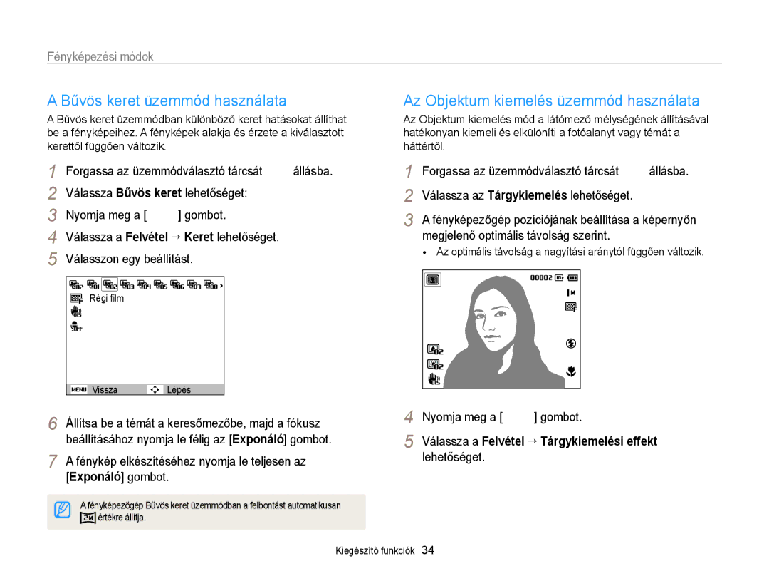 Samsung EC-PL170ZFPPE3, EC-PL170ZBPBE1 manual Bűvös keret üzemmód használata, Az Objektum kiemelés üzemmód használata 