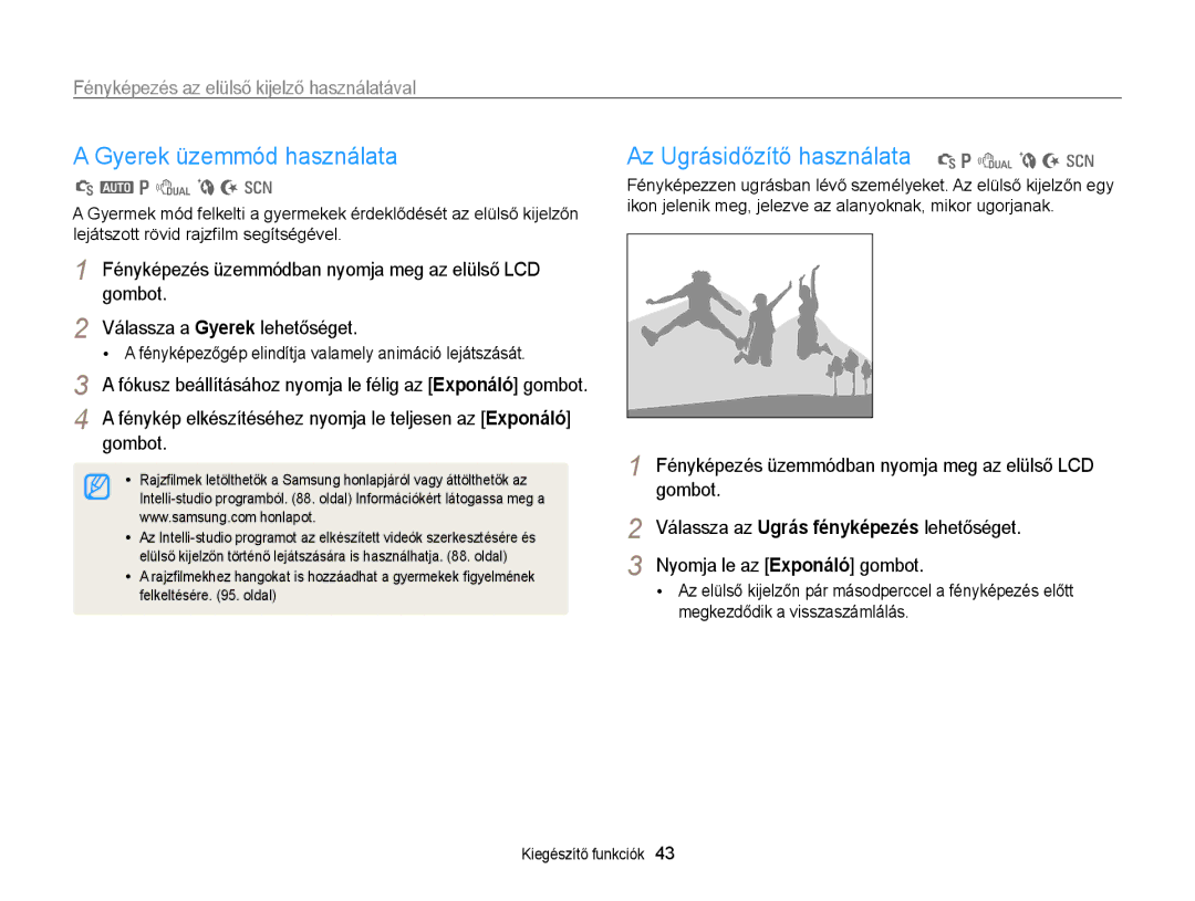 Samsung EC-PL170ZFPLE3 Gyerek üzemmód használata, Az Ugrásidőzítő használata S p d b N s, Nyomja le az Exponáló gombot 